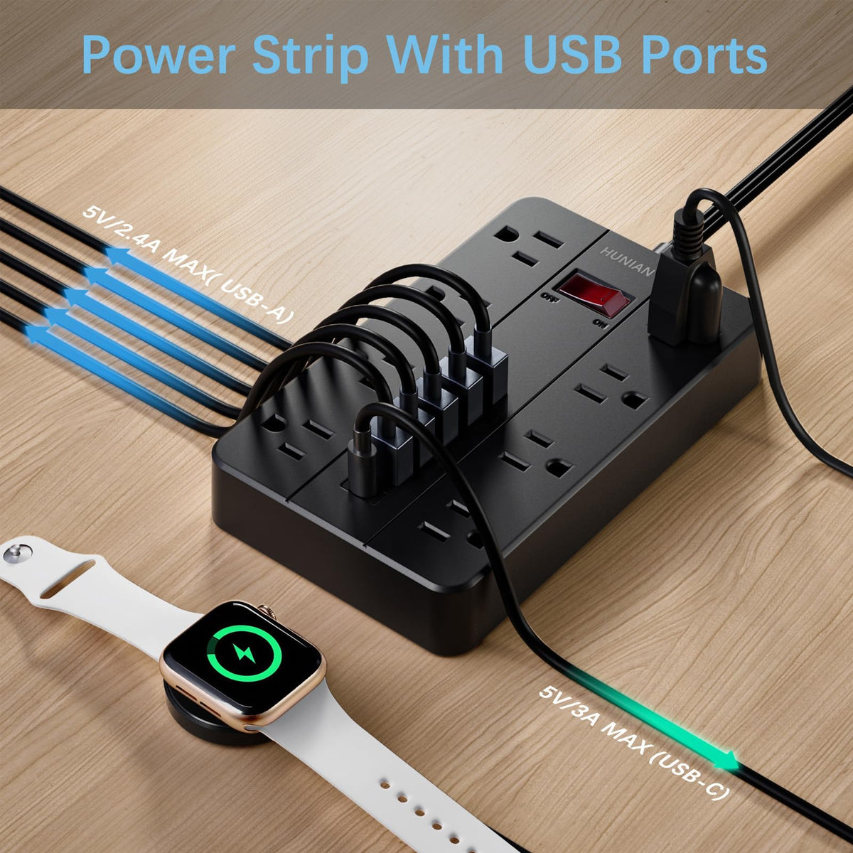 HUNIAN USB ports and labels with USB‑C for faster device charging