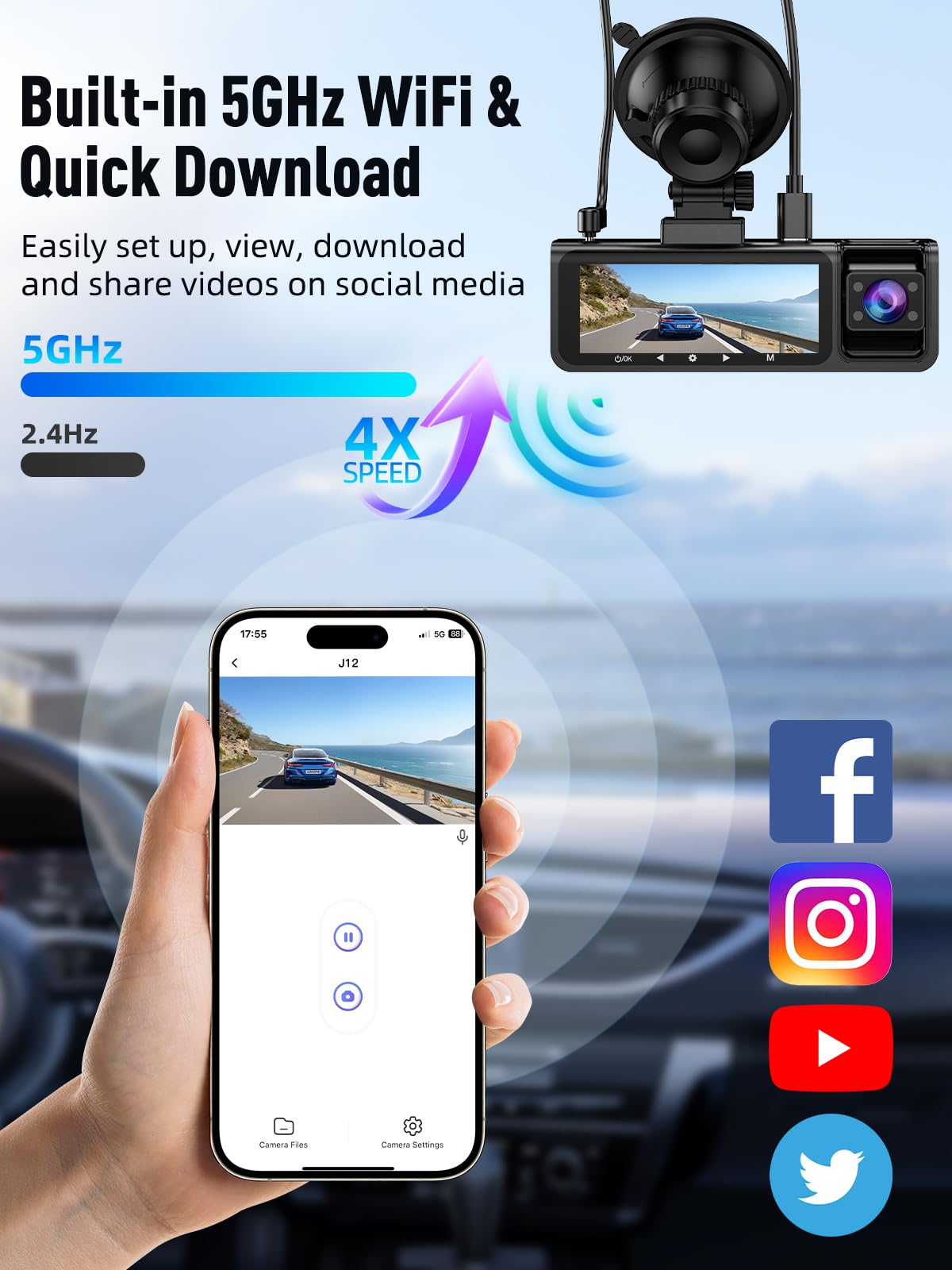 Huntermax rear dash cam 1080p for rear road coverage