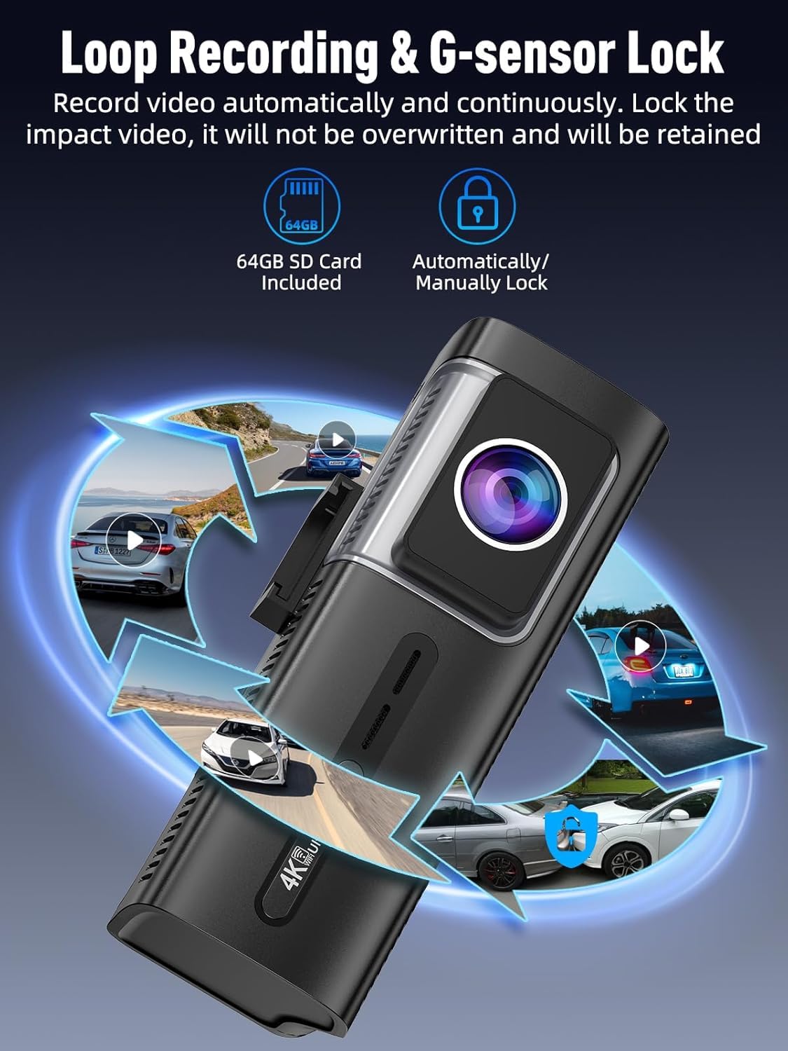 Huntermax g-sensor lock protects critical footage during impacts.