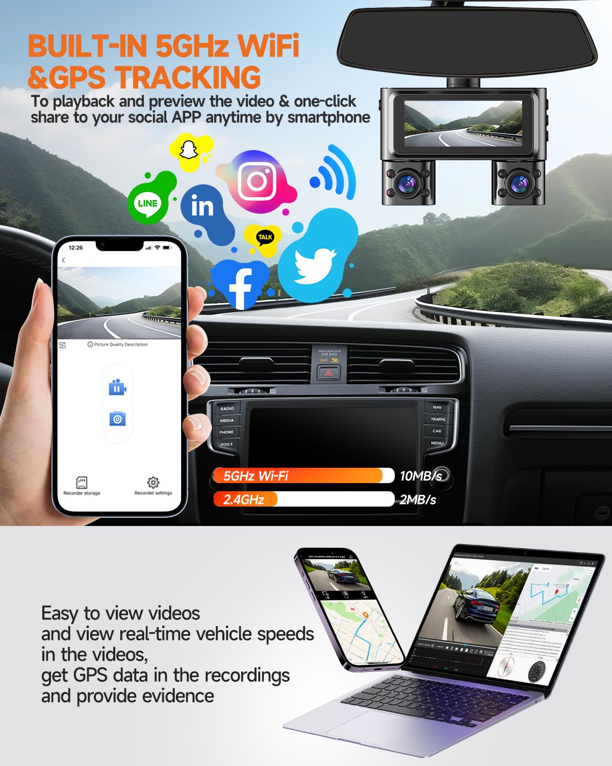 HUPEJOS dash cam 2K front and 1080p right view.
