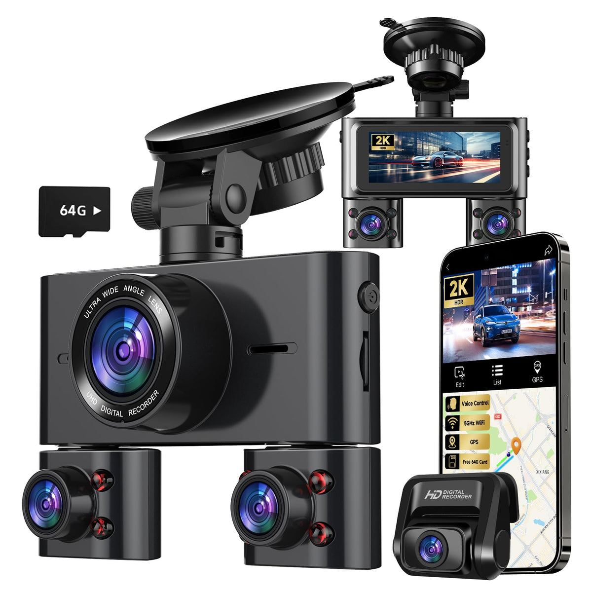 HUPEJOS dash cam 360° front view captures wide road details for safer driving.