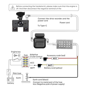 HUPEJOS wiring diagram label image showing red ACC yellow BAT+ and black GND connections