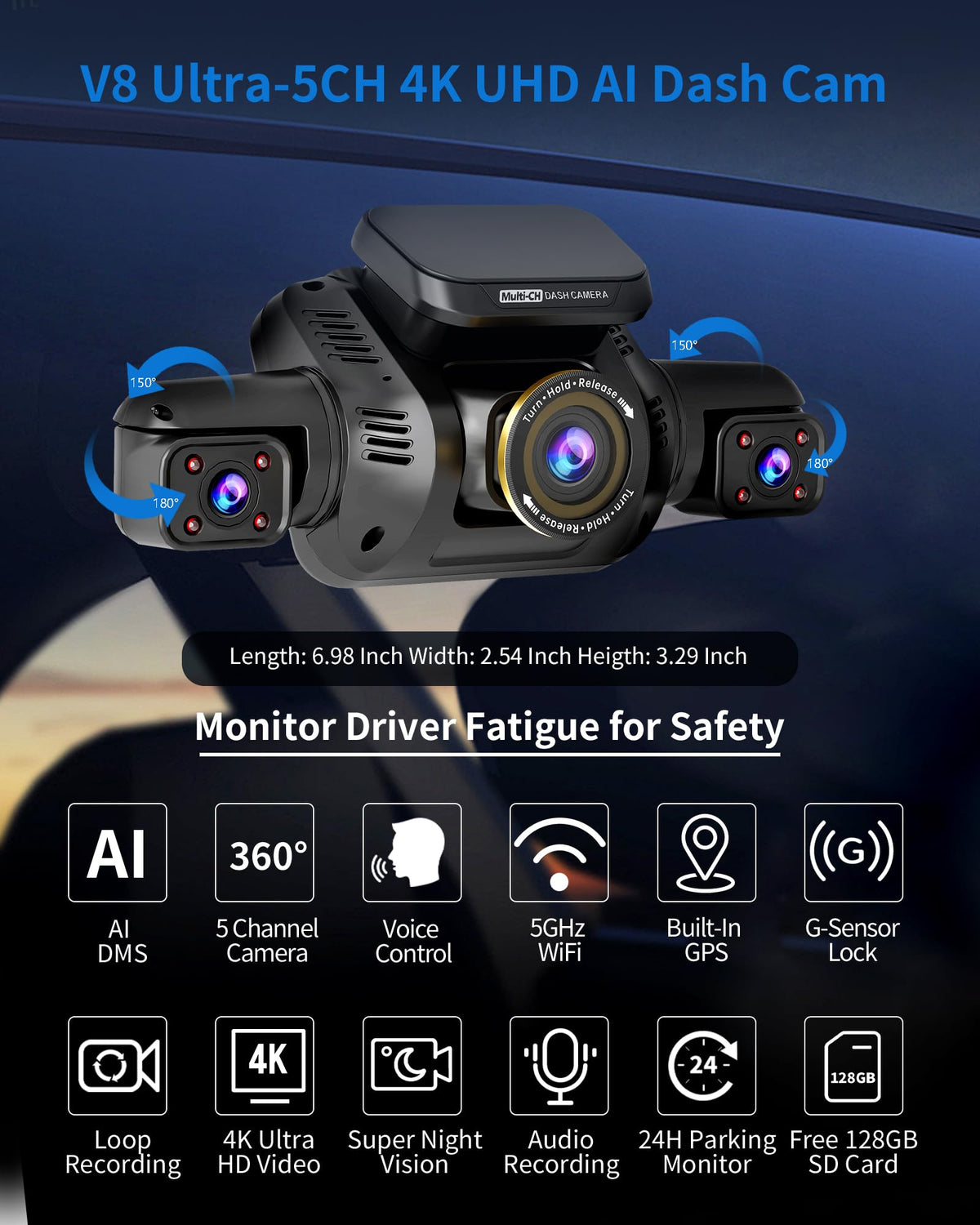 HUPEJOS V8 Ultra AI DMS monitors driver behavior for safer trips