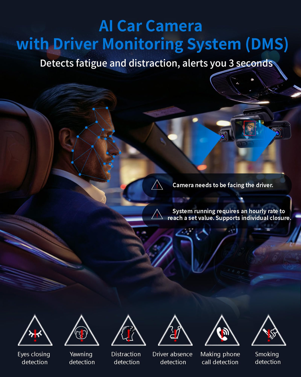 HUPEJOS V8 Ultra dual rear cameras monitor passengers and luggage safely