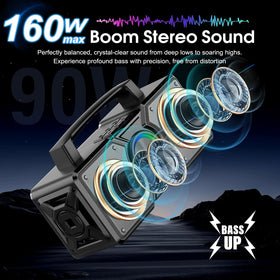 Hupoaf 160W powerful sound delivers deep bass for backyard parties.