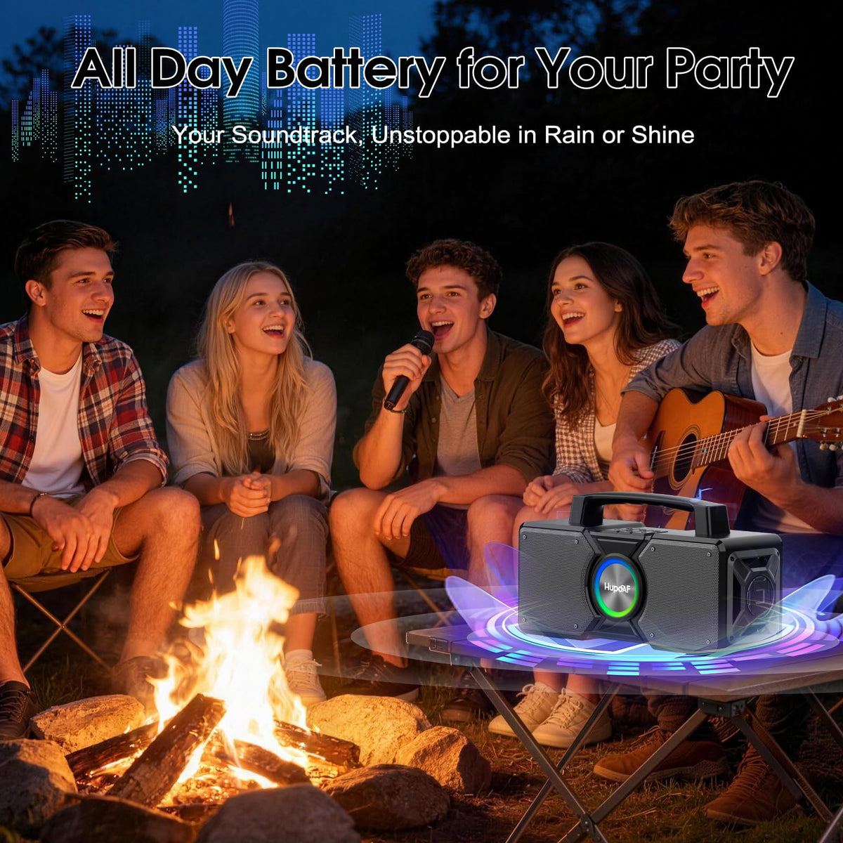 Hupoaf all-day battery keeps music playing from sunrise to sunset.