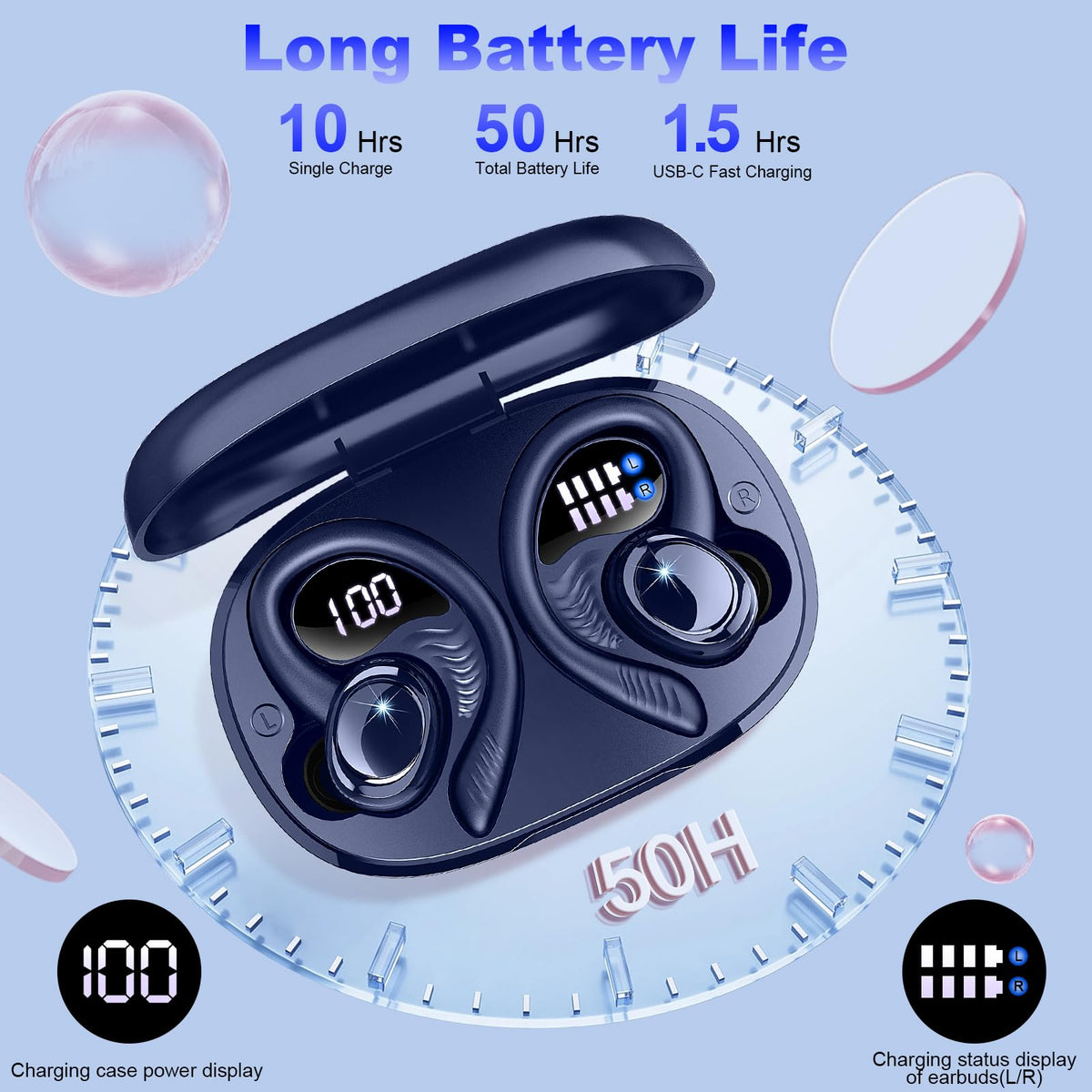 Hupoaf earbuds with water splash showing IP7 protection for workouts
