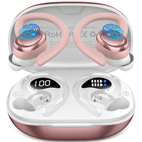 Hupoaf wireless earbuds sport in rose charging case for long workouts