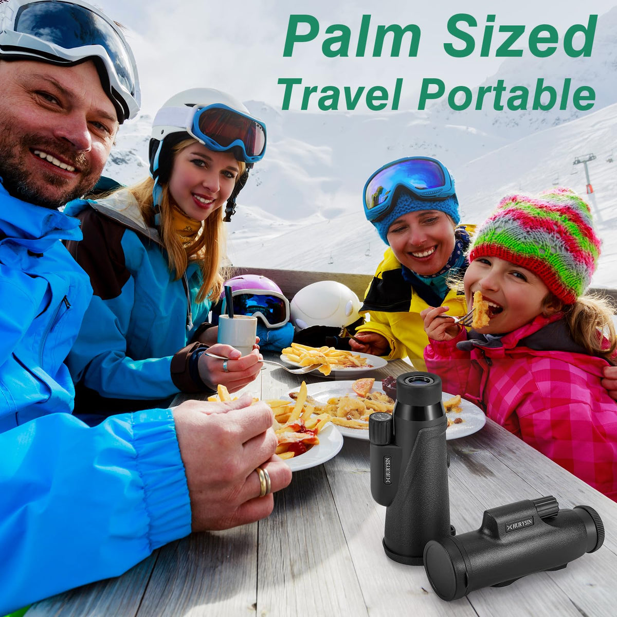 HURYSIN monocular with case and strap showing ready-to-travel convenience
