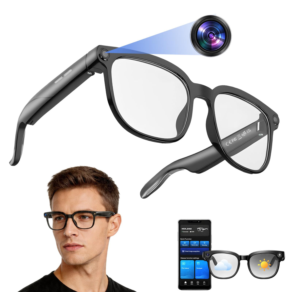 HUSHVANE smart glasses capture 1080P video hands-free for travel moments.