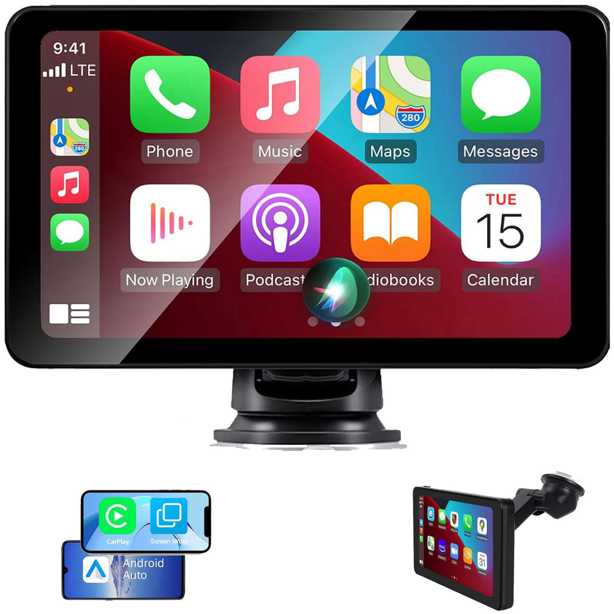 HUTNVEA front view 7-inch CarPlay screen showing clear icons and quick access