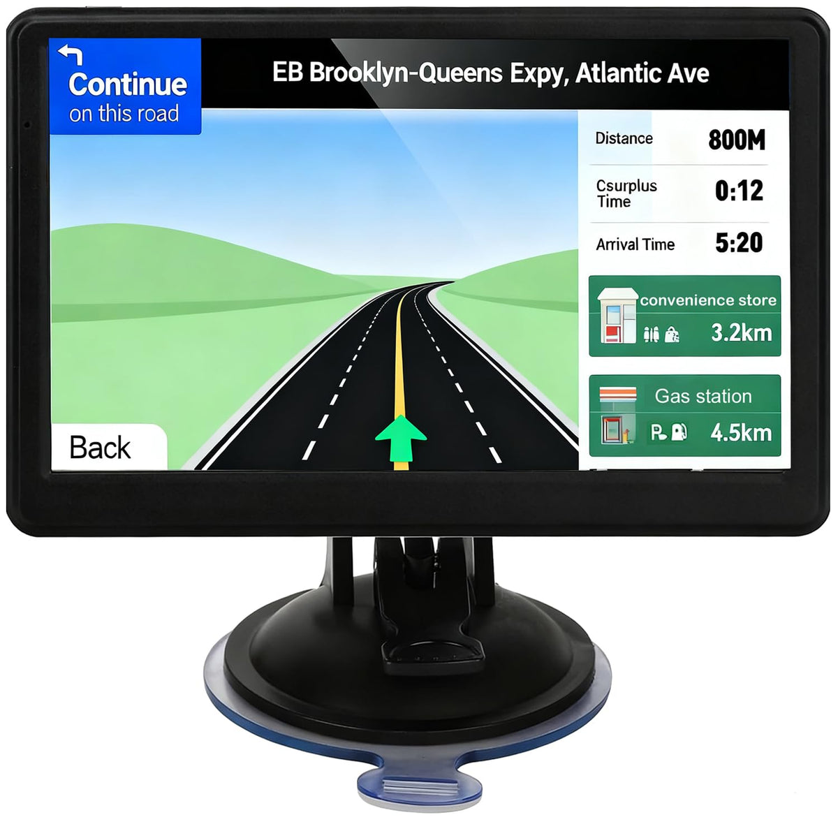 HUTNVEA front view of 7-inch GPS showing home map screen and clear interface