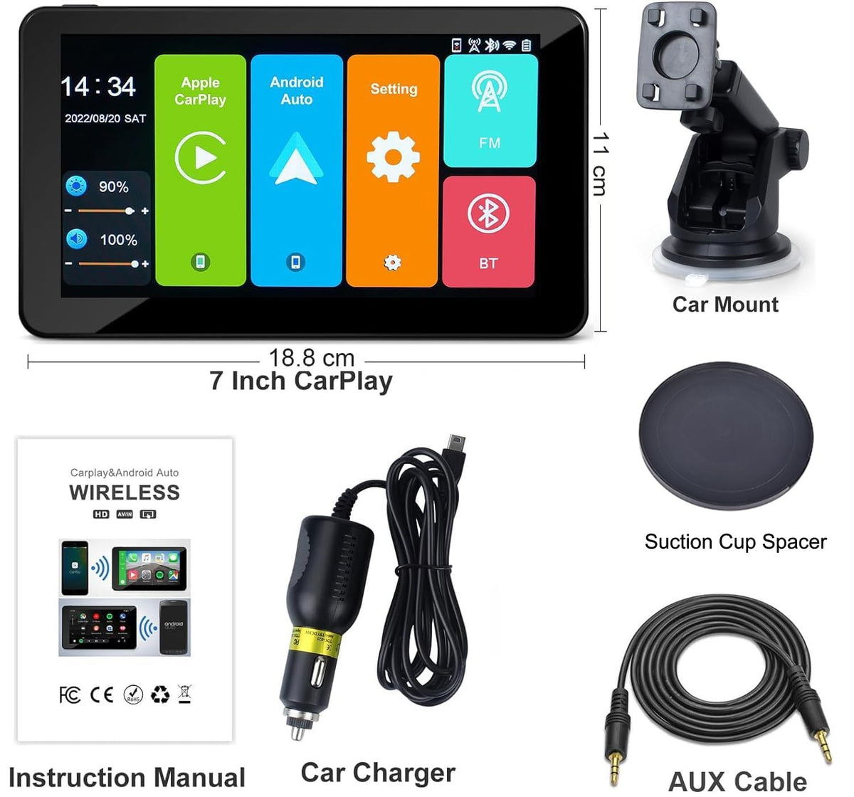 HUTNVEA packaging with charger bracket and AUX cable included for fast setup