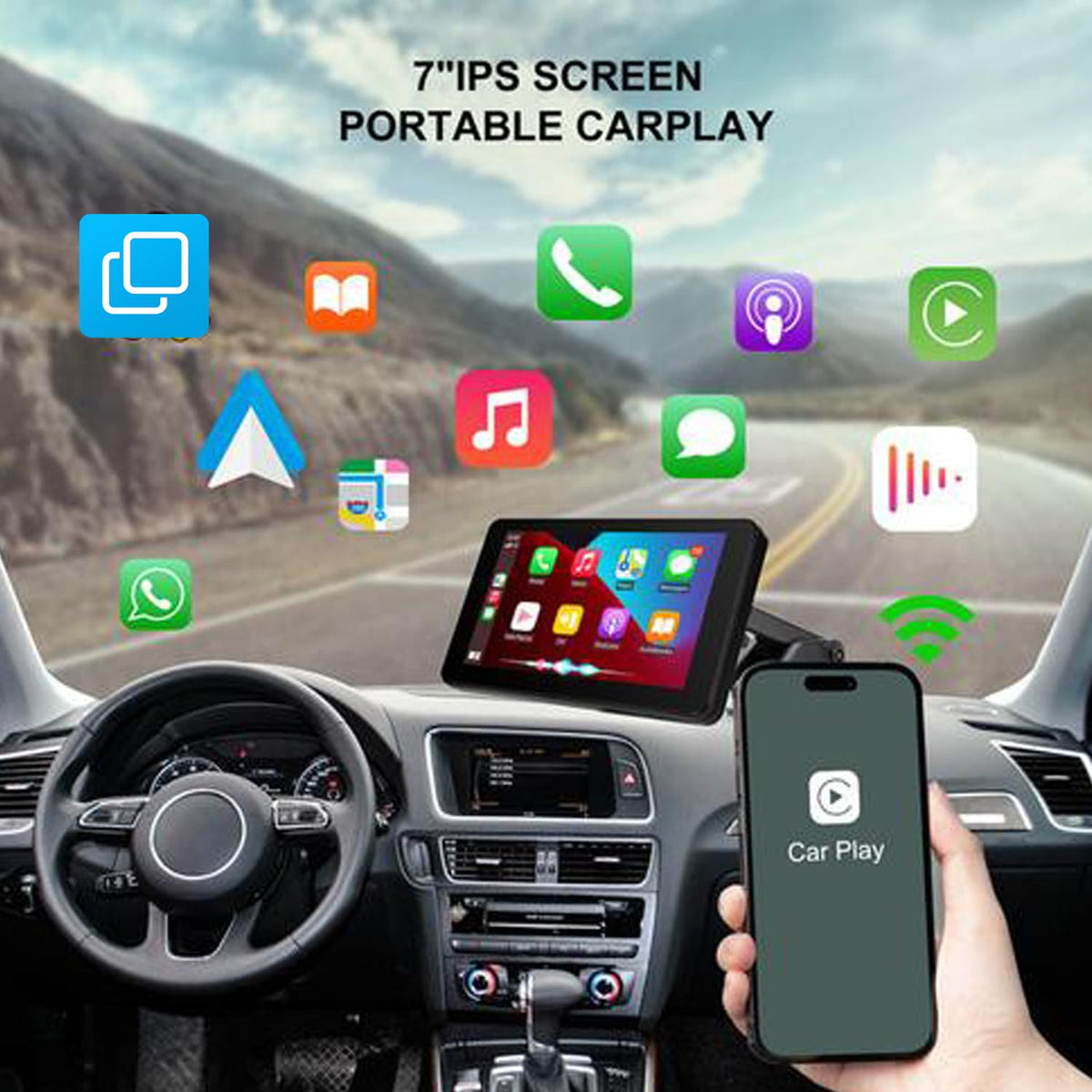 HUTNVEA screen mirroring an iPhone displaying maps for convenient navigation