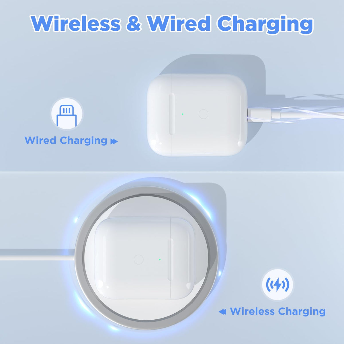 Huunad AirPods quick-charge case highlighting 450mAh battery for fast recharges.