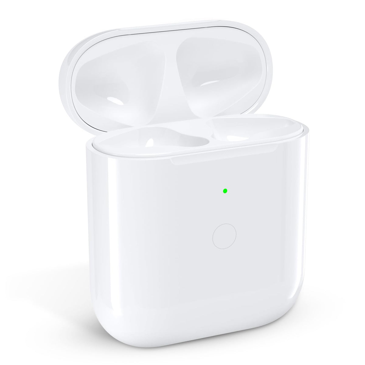 Huunad AirPods replacement wireless charging case viewed from the side for portability.