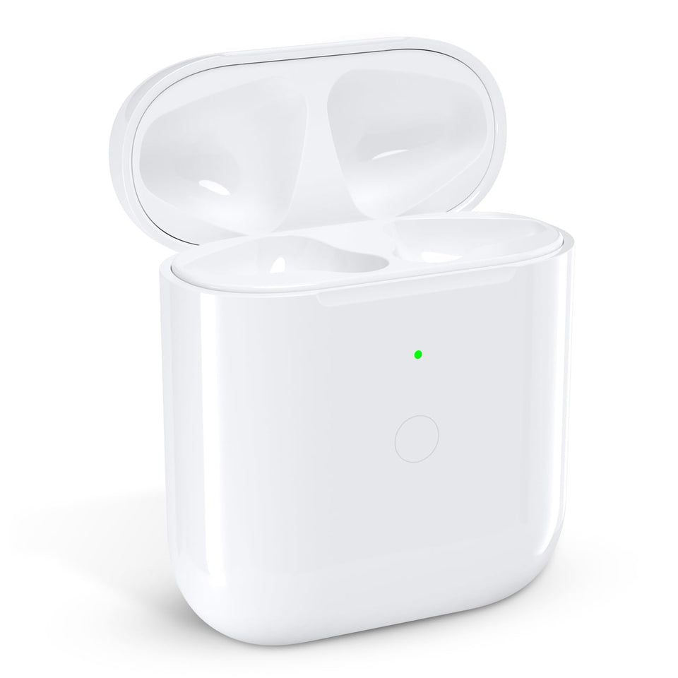 Huunad AirPods replacement wireless charging case viewed from the side for portability.