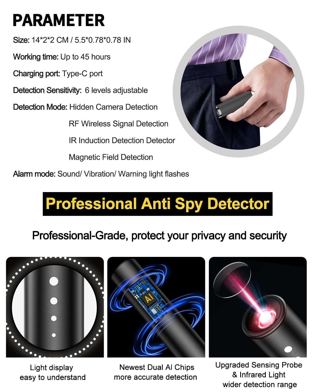 HUYNL KT3 spy camera finder portable device helps hotels stay secure