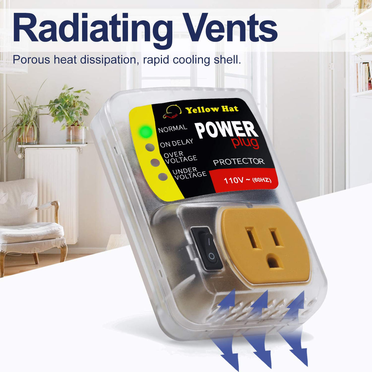 HVAC YELLOW HAT beside a phone for size comparison showing compact footprint