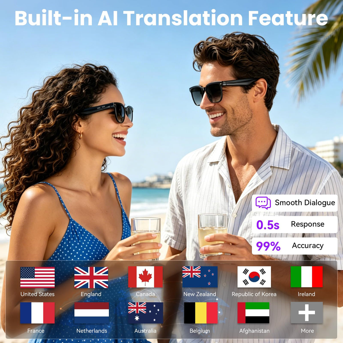Hwagol Smart Glasses enable real-time translation for multilingual listening and playback.