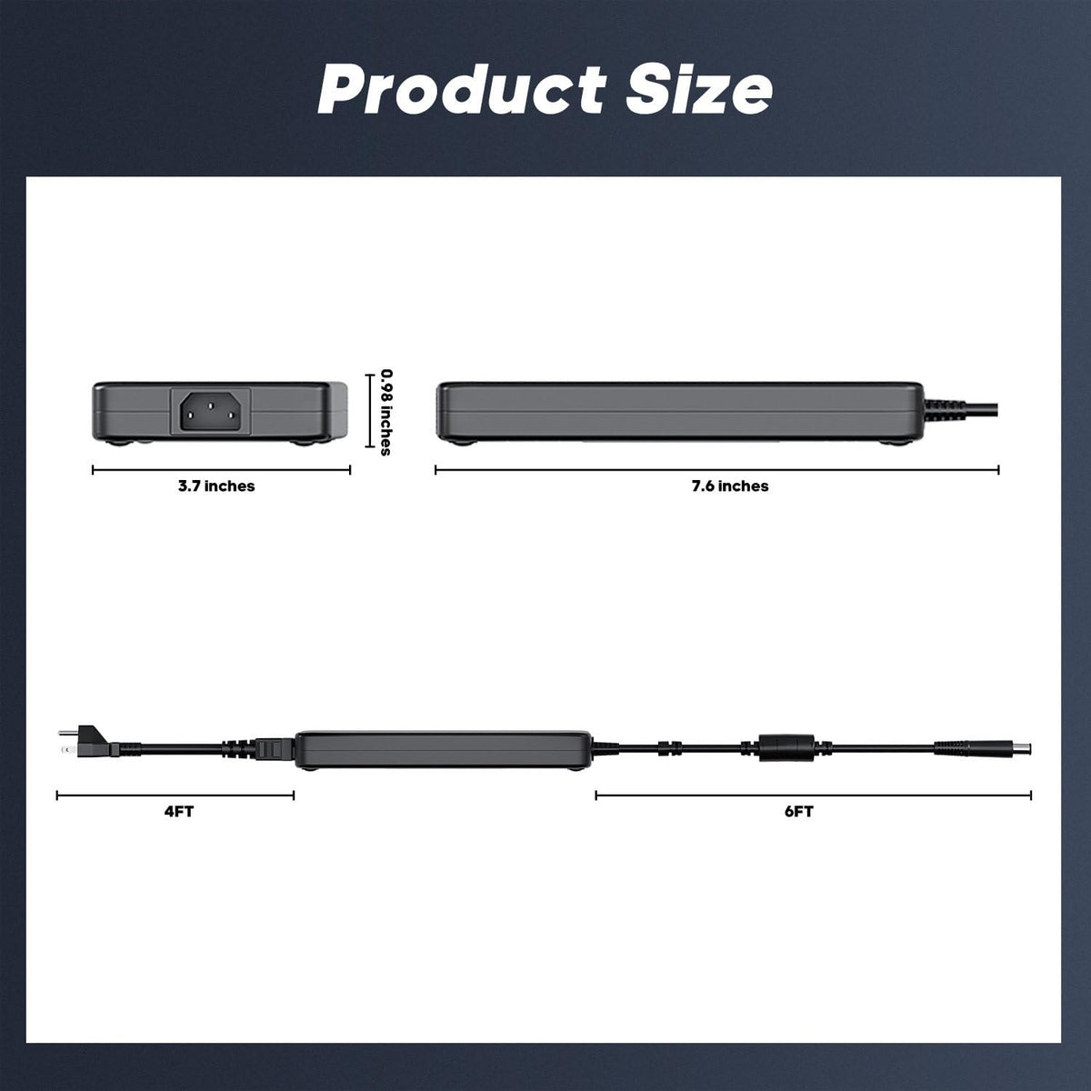 HXHTEC adapter next to US power cord showing scale and portability benefit