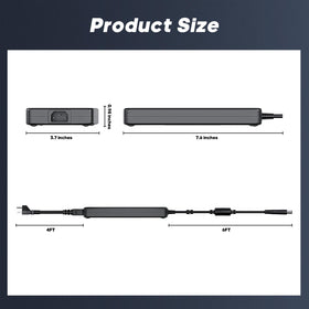 HXHTEC adapter next to US power cord showing scale and portability benefit
