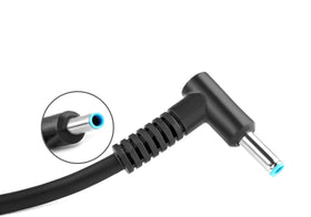 HXHTEC close-up of blue-tip 4.5x3.0mm connector ensuring correct HP fit and secure charge