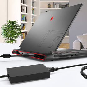 HXHTEC charger plugged into Alienware laptop restoring power quickly benefit
