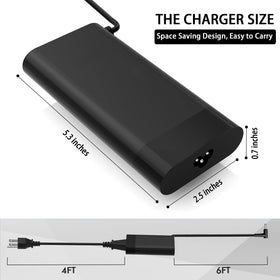 HXHTEC angled power brick highlighting durable casing and cable strain relief for longevity