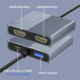 Hxwlo USB-C to dual HDMI adapter ports close-up highlights 4K-capable outputs