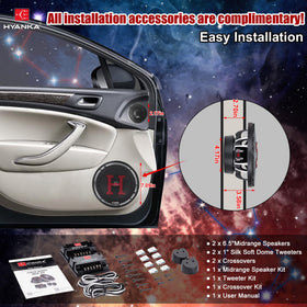 HYANKA HCP-65 spec label highlights 800W peak power for powerful car sound.