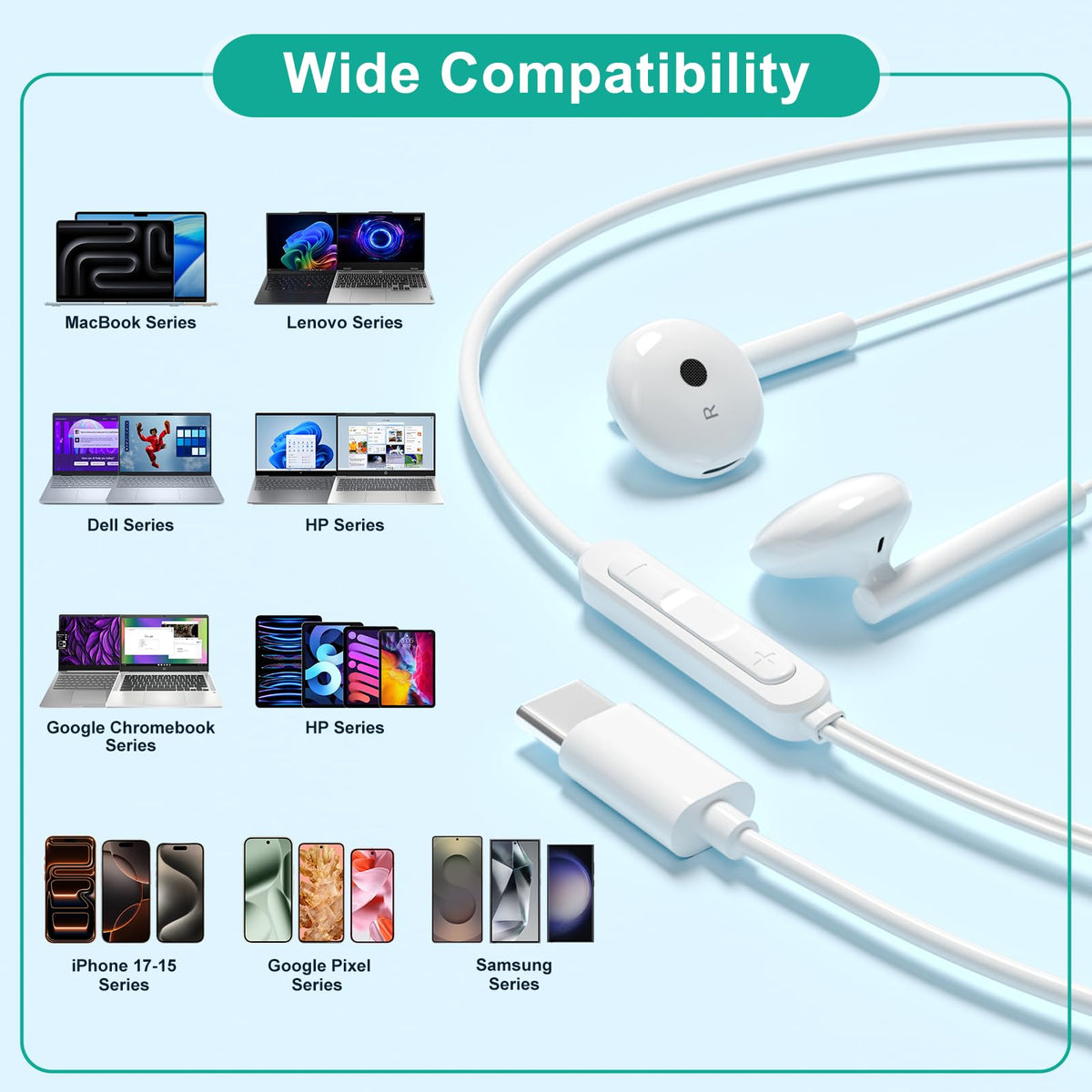 Hylvsoe USB-C earbuds designed for MacBook laptops delivering crisp sound