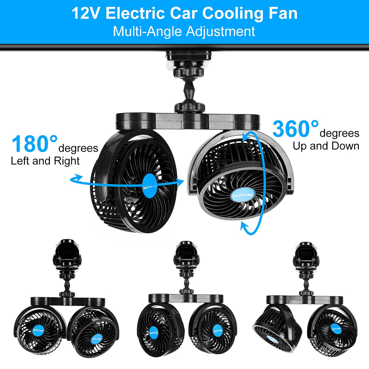 Hynoo close-up of fan head rotated 360 degrees for flexible airflow direction