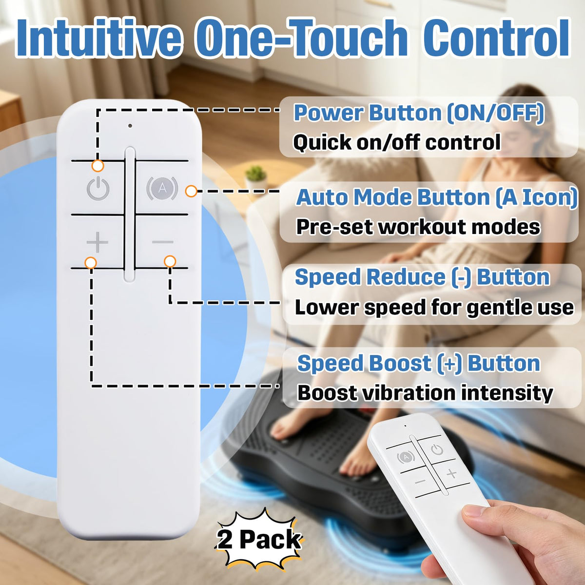 Hyparade remote held in hand to show comfortable size and lightweight design for easy handling