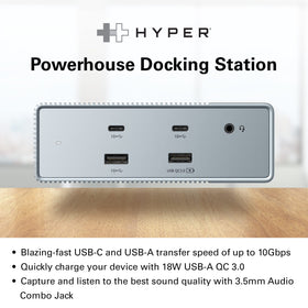 HyperDrive Dock 100W PD charging for laptops.