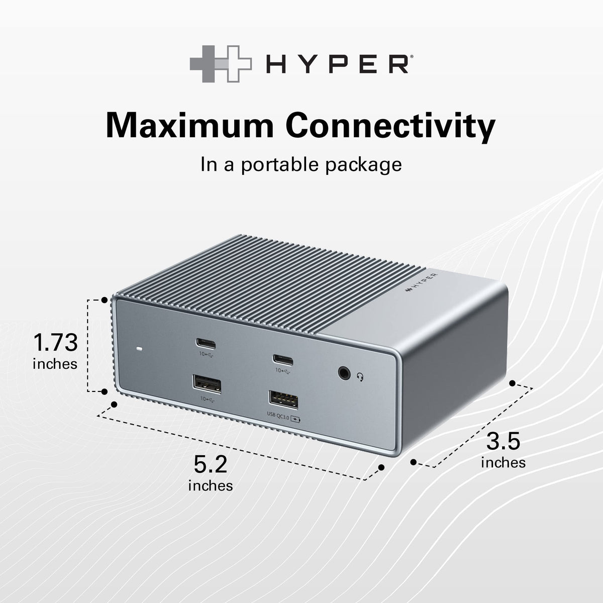 HyperDrive Dock two DisplayPorts enable flexible monitor setups.
