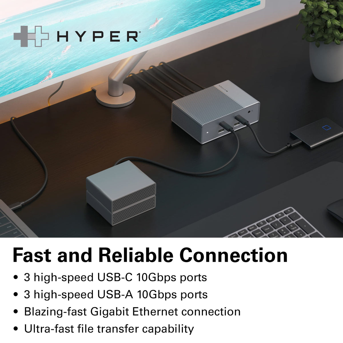HyperDrive Dock USB-C/USB-A 10 Gbps data transfer.