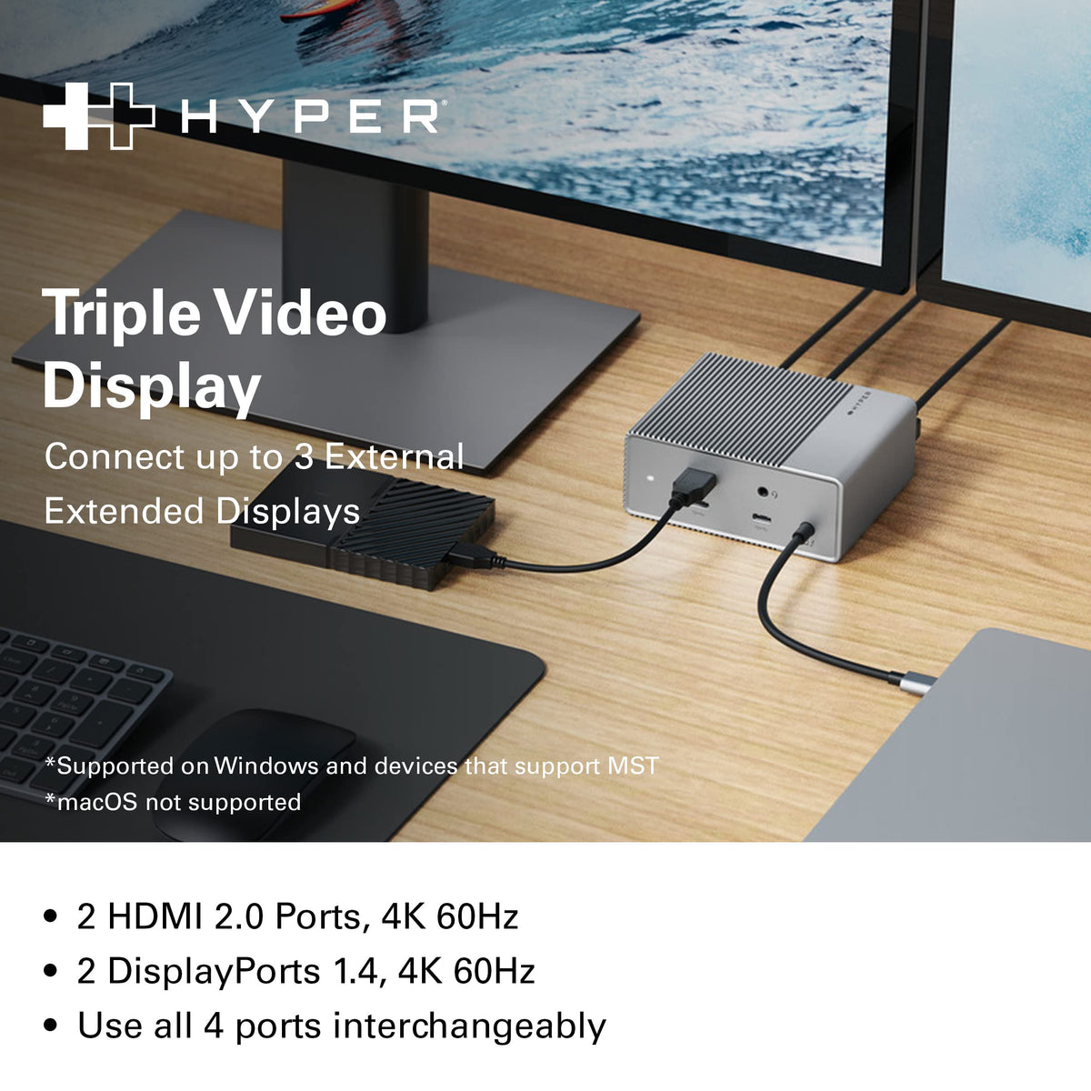 MST-enabled Windows triple-display functionality via HyperDrive GEN2.