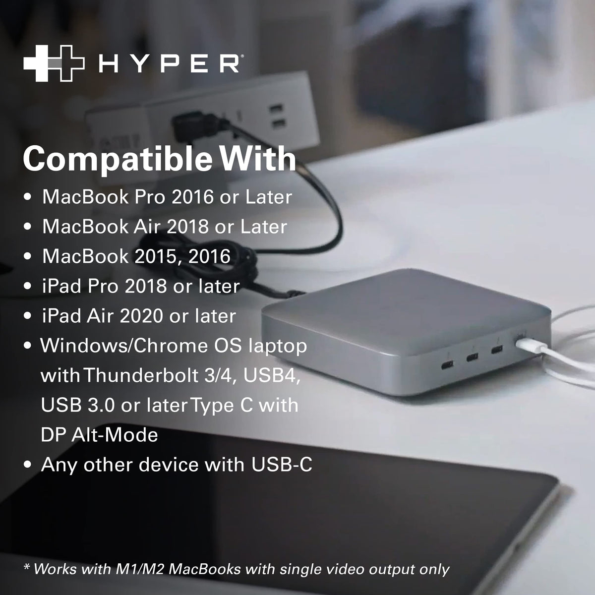 HyperDrive Thunderbolt 4 Hub supports 8K 30Hz or two 4K 60Hz displays.