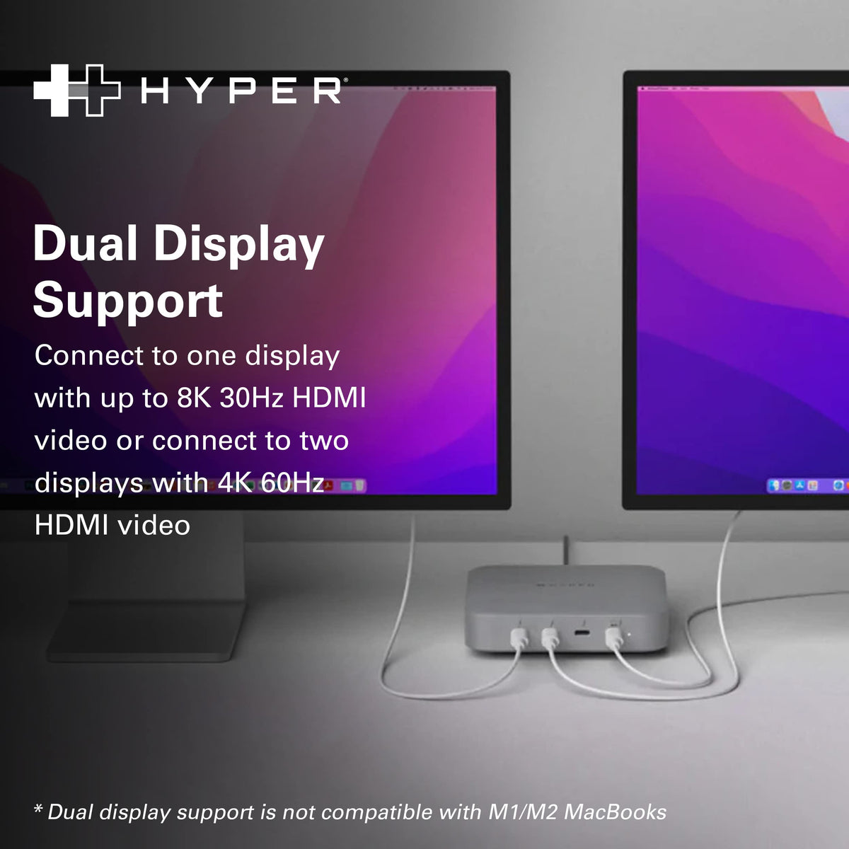 HyperDrive Thunderbolt 4 Hub 96W passthrough enables continuous charging.