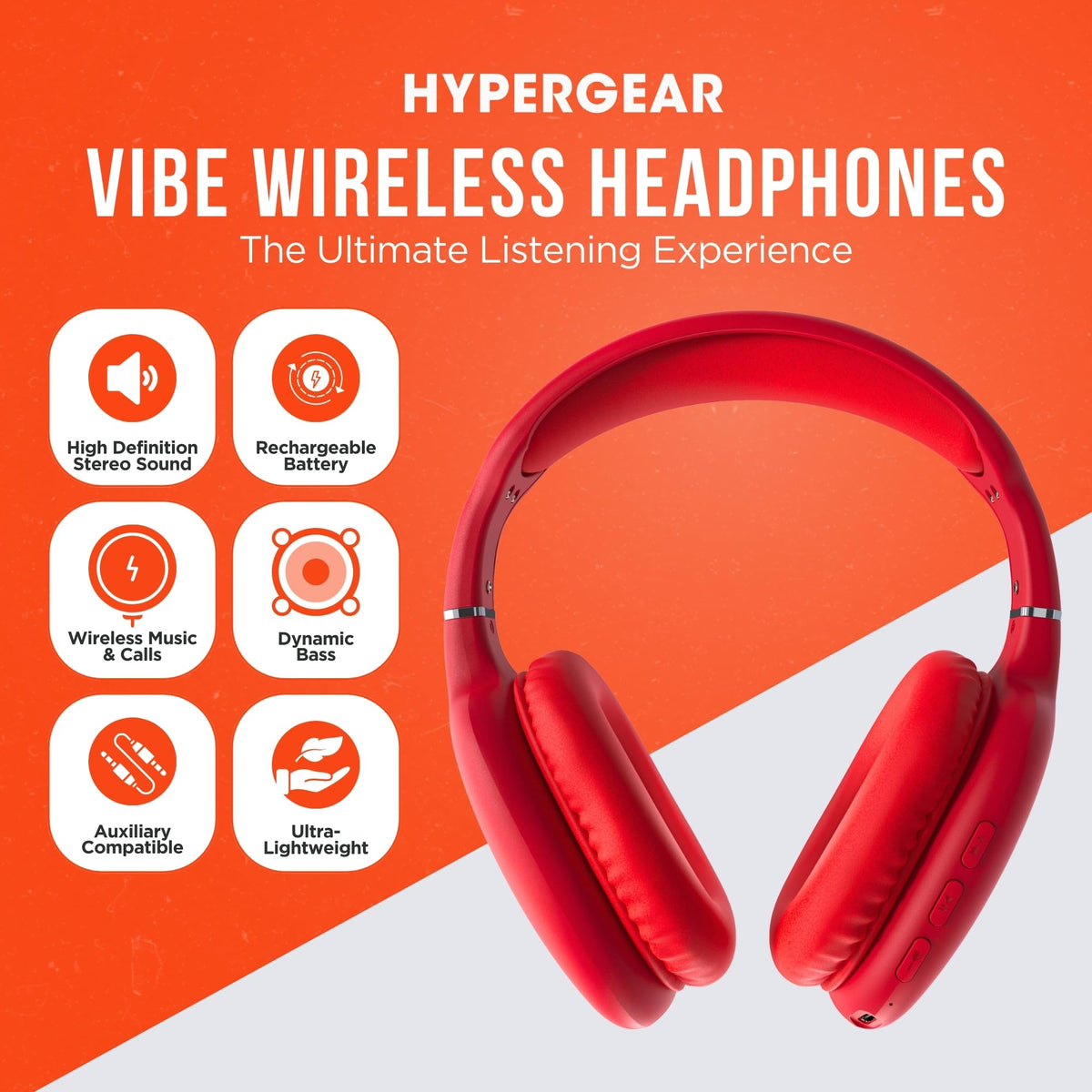 HyperGear ear cups with memory foam provide soft comfort during long listening sessions