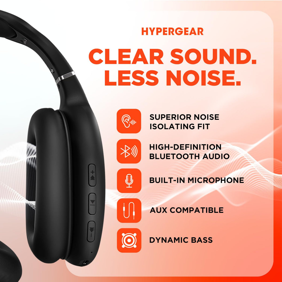 HyperGear headphones with noise isolation cups for focused listening.