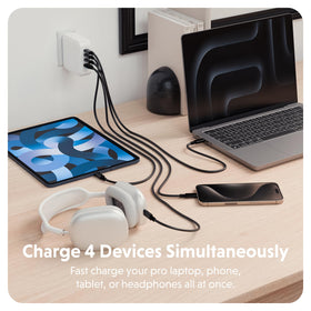 HyperJuice 100W GaN charger top ports showing four-device output.