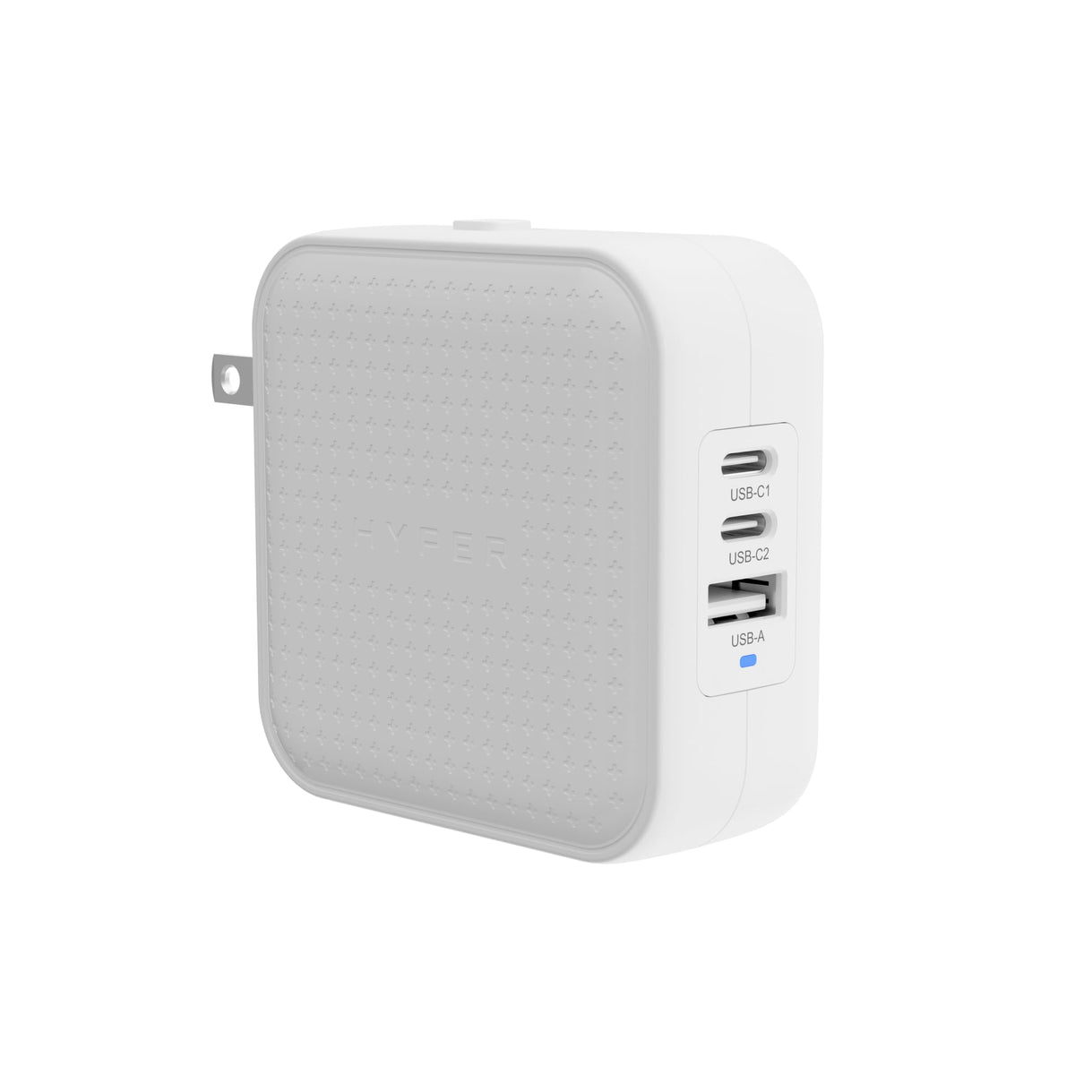 Hyper 70W compact charger front view showing ports and slim profile for easy travel