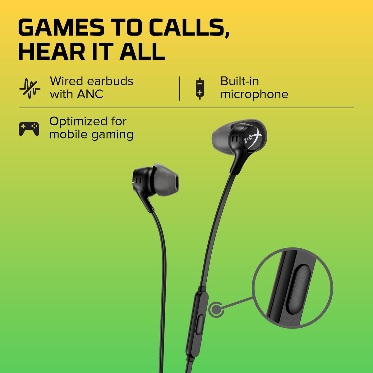 HyperX Cloud Earbuds II earbud close-up highlighting driver housing and textured finish benefit