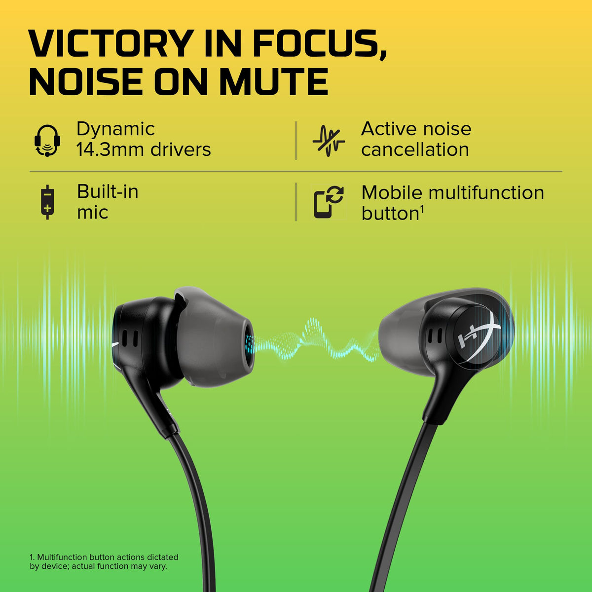HyperX Cloud Earbuds II hard-shell case open protecting earbuds during travel and storage
