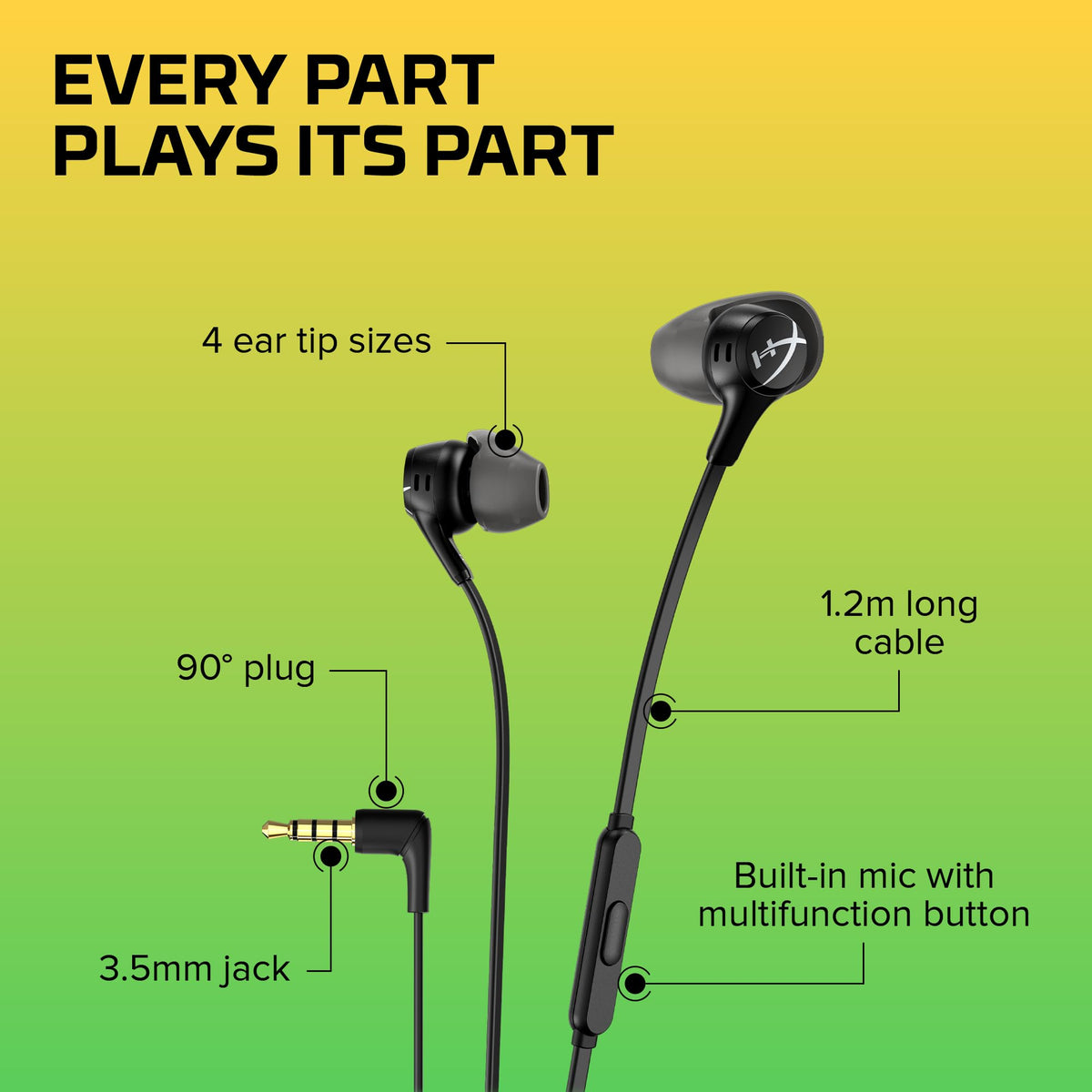 HyperX Cloud Earbuds II inline microphone and multifunction button for clear calls and control
