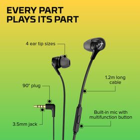 HyperX Cloud Earbuds II inline microphone and multifunction button for clear calls and control