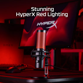 HyperX QuadCast 2 renewed removable shock mount reduces desk noise.