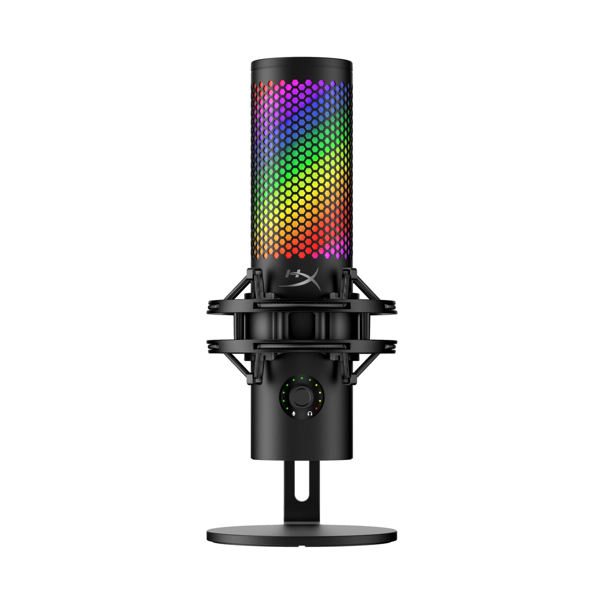 HyperX QuadCast 2 S front view with RGB ring for vibrant streaming setup